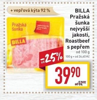 Šunka pražská nejvyšší jakosti Billa