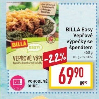 Vepřové výpečky se špenátem Easy Billa