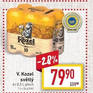 Pivo světlé výčepní 10°Velkopopovický Kozel