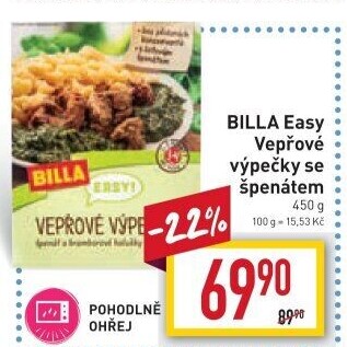 Vepřové výpečky se špenátem Easy Billa