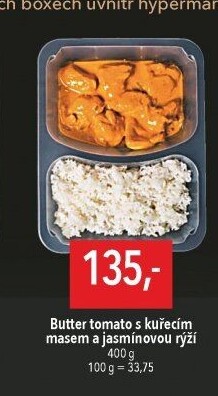 Butter tomato s kuřecím masem a rýží Globus