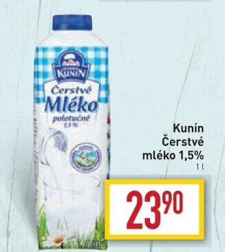 Mléko čerstvé Kunín - 1,5% polotučné