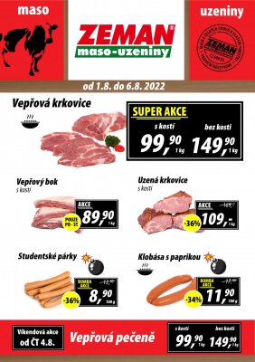 akční leták ZEMAN maso - uzeniny 1.8.2022-6.8.2022
