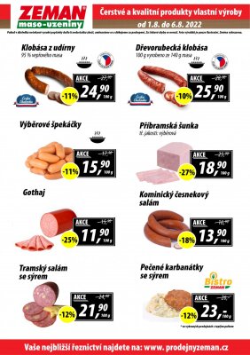 akční leták ZEMAN maso - uzeniny 1.8.2022-6.8.2022