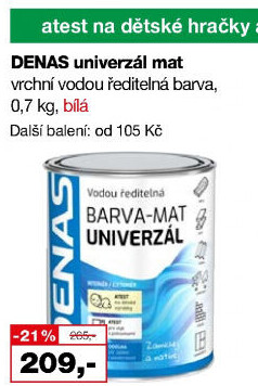 Vodou ředitelná vrchní barva Denas Uni Mat