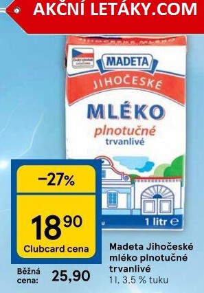Mléko trvanlivé Jihočeské Madeta - 3,5% plnotučné