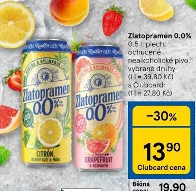 Nealkoholické pivo ochucené Radler Zlatopramen