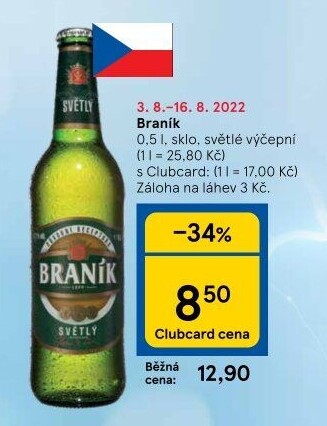 Pivo světlé výčepní 10° Braník