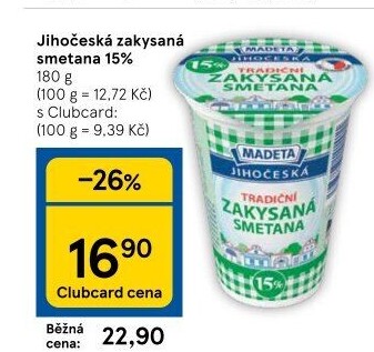 Smetana zakysaná Jihočeská Madeta 15%