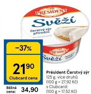 Svěží čerstvý sýr Président