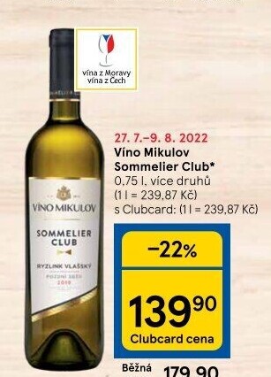 Vína Sommelier Club Víno Mikulov