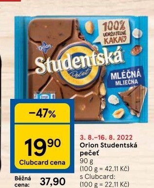 Čokoláda Studentská pečeť Orion