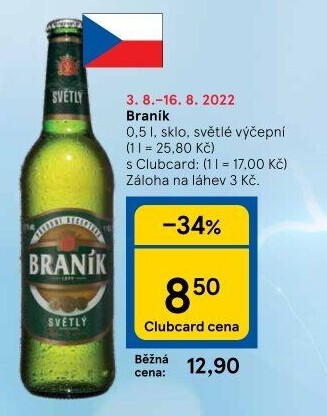 Pivo světlé výčepní 10° Braník