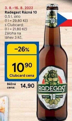 Pivo světlé výčepní Rázná 10° Radegast