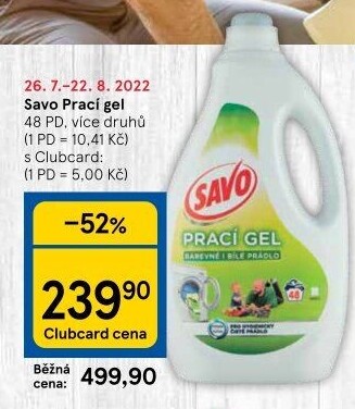 Prací gel bez chloru Savo