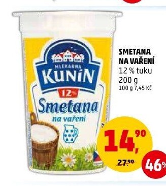 Smetana na vaření Kunín 12%