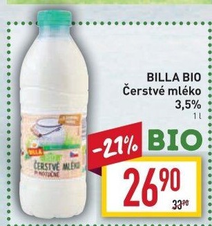Mléko čerstvé Naše Bio Billa - 3,5% plnotučné