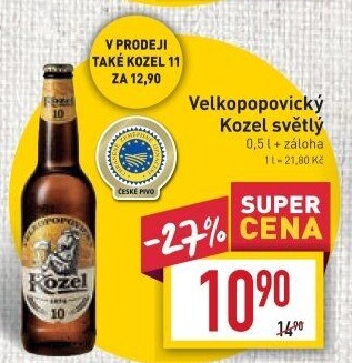 Pivo světlé výčepní 10°Velkopopovický Kozel