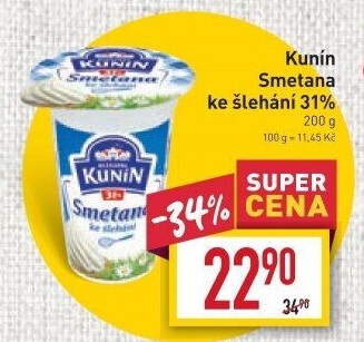 Smetana ke šlehání Kunín 31%