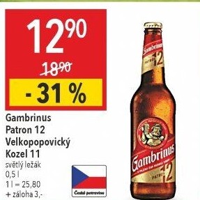 Pivo světlý ležák 12° Patron Gambrinus