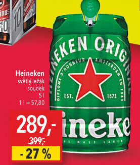 Pivo světlý ležák Heineken - soudek