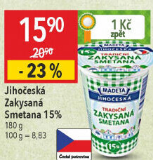 Smetana zakysaná Jihočeská Madeta 15%
