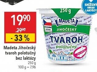 Tvaroh polotučný bez laktózy Jihočeský Madeta