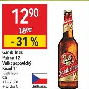 Pivo světlý ležák 12° Patron Gambrinus