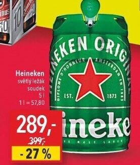 Pivo světlý ležák Heineken - soudek