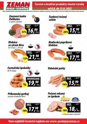 akční leták ZEMAN maso - uzeniny 8.8.2022-13.8.2022