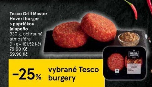 Hovězí burger Jalapeňo Grill Master Tesco