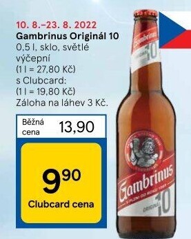 Pivo světlé výčepní Originál 10° Gambrinus