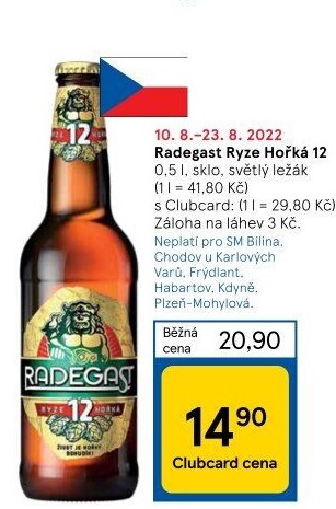 Pivo světlý ležák 12° Ryze hořká Radegast