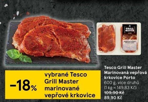 Vepřová krkovice marinovaná bez kosti Porto Grill Master Tesco
