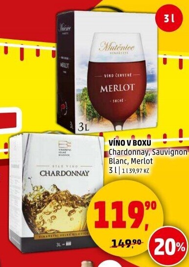 Víno Chardonnay Vinařství Velké Bílovice - bag in box