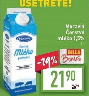 Mléko čerstvé Moravia - 1,5% polotučné