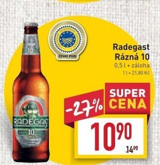 Pivo světlé výčepní Rázná 10° Radegast