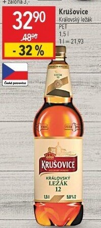 Pivo světlé Královský ležák 12° Krušovice