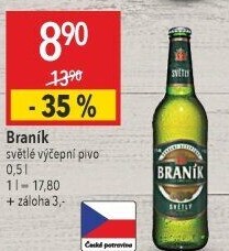 Pivo světlé výčepní 10° Braník