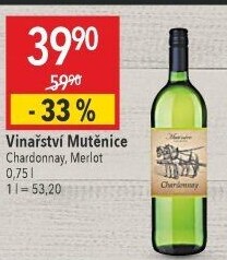 Víno Chardonnay Vinařství Mutěnice