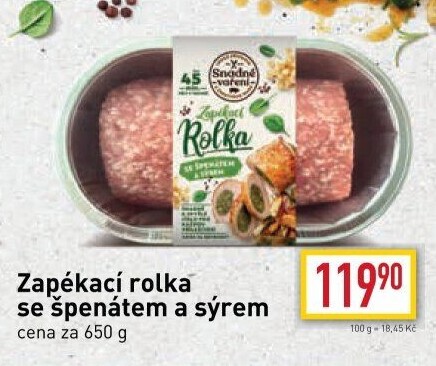 Rolka se špenátem a sýrem Snadné vaření Kostelecké uzeniny