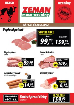 akční leták ZEMAN maso - uzeniny 15.8.2022-20.8.2022