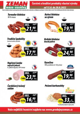akční leták ZEMAN maso - uzeniny 15.8.2022-20.8.2022