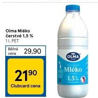 Mléko čerstvé Olma - 1,5% polotučné