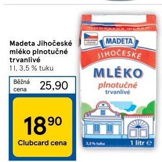 Mléko trvanlivé Jihočeské Madeta - 3,5% plnotučné