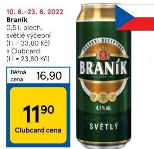 Pivo světlé výčepní 10° Braník