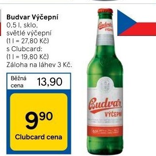 Pivo světlé výčepní Budweiser Budvar