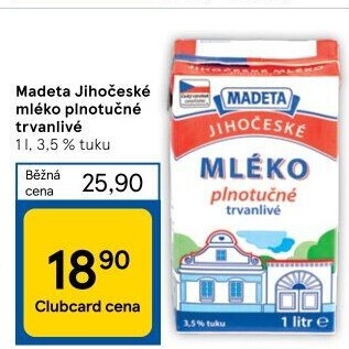 Mléko trvanlivé Jihočeské Madeta - 3,5% plnotučné