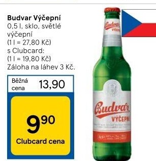 Pivo světlé výčepní Budweiser Budvar