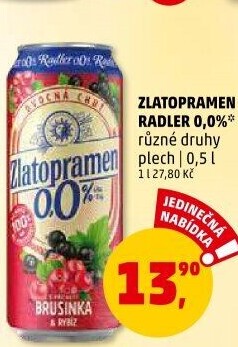 Nealkoholické pivo ochucené Radler Zlatopramen